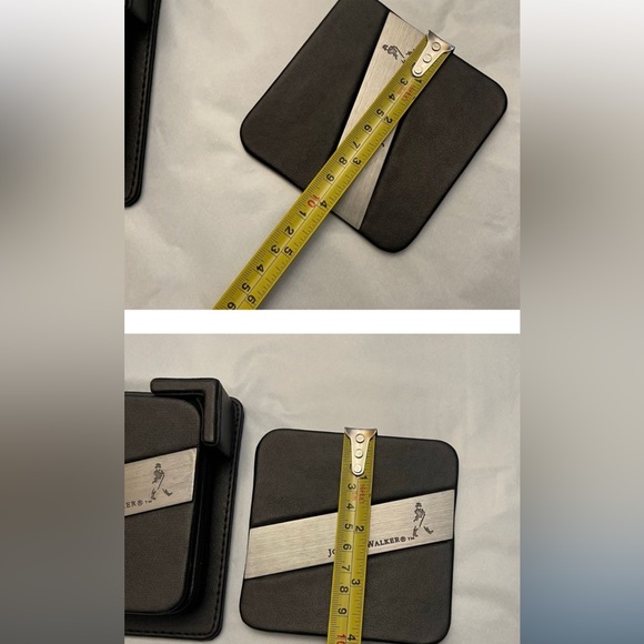 Set of 4 Johnnie Walker Leather Coaster Black Silver Band 10x10 - Picture 3 of 3